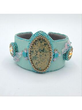 Tiffany Blue Cuff Bracelet Leather Adjustable #2041
